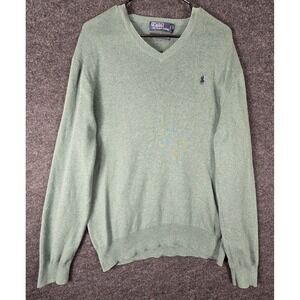Polo Ralph Lauren V Neck Sweater Mens Large Green Pima Cotton Long Sleeve
